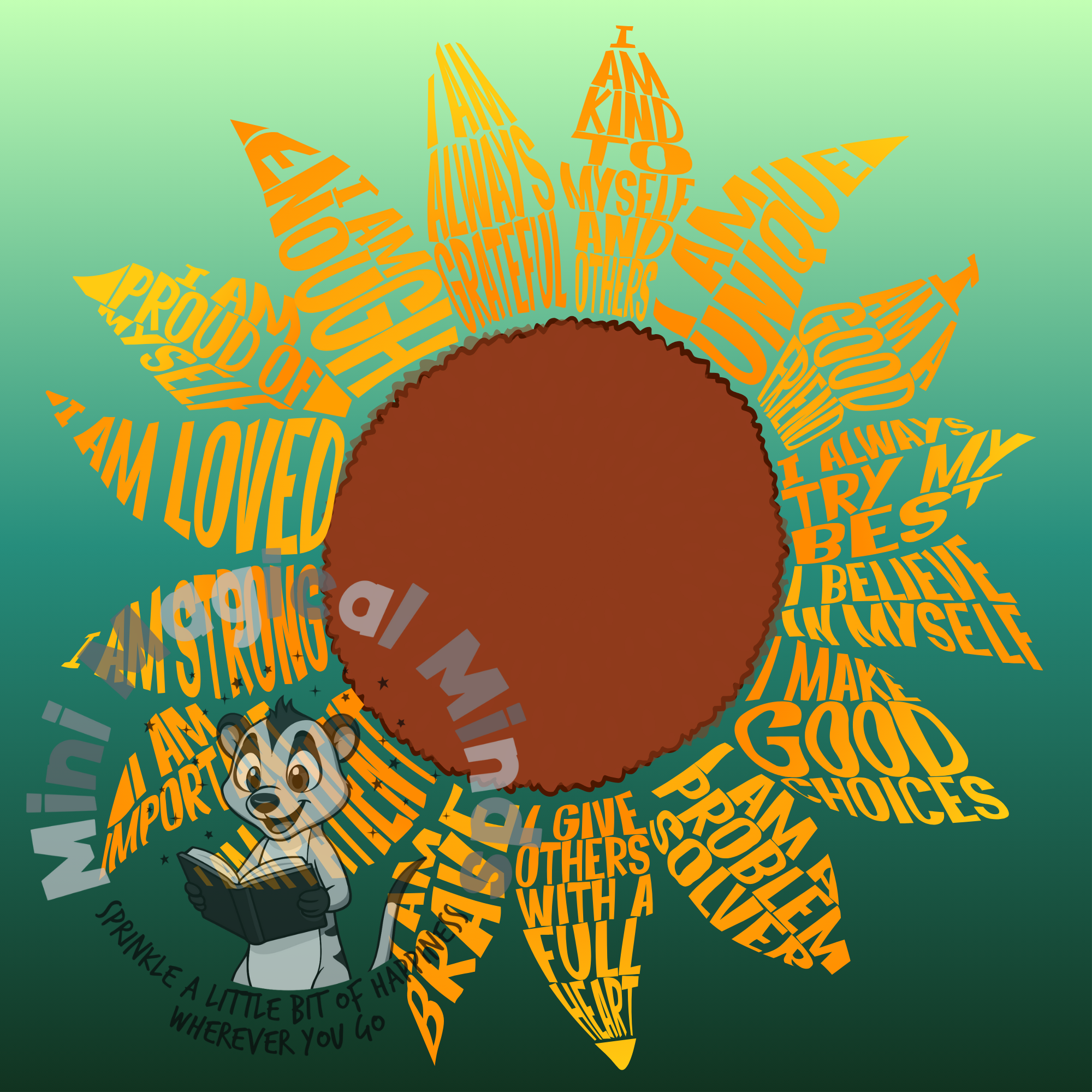 Sunflower Positive Affirmation Image. PDF Print.
